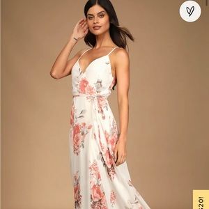LuLus Cream Floral Print Wrap Maxi Dress